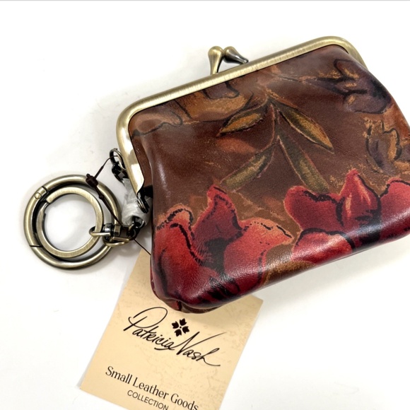 NWT Patricia Nash Sienna Sunset Floral Leather Coin Purse Key‑Ring Kiss‑Lock - Picture 1 of 4